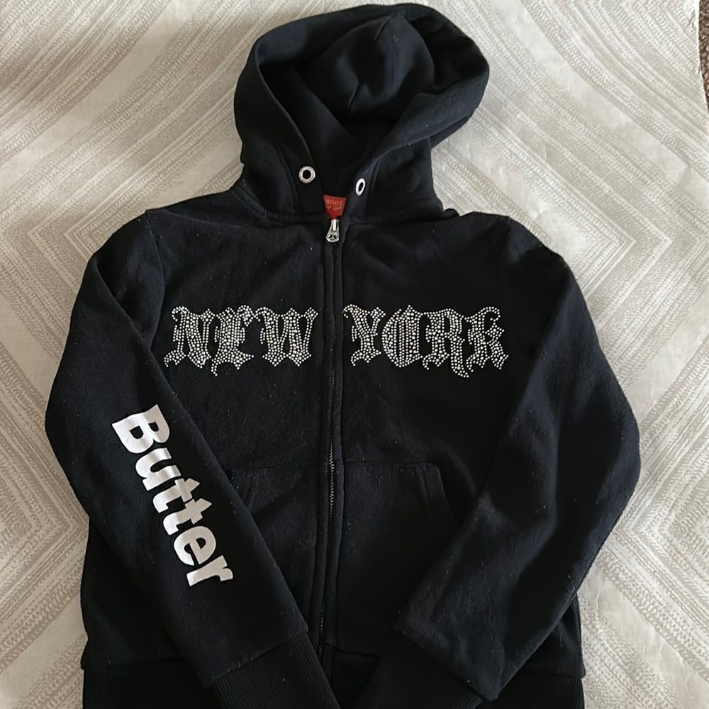 Butter Girls ‘New York’ Sparkle Black Zip-up Hooded Sweatshirt